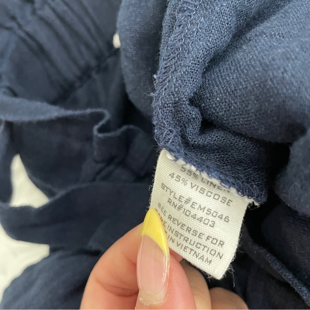 E&M navy blue paper bag tie linen blend shorts - Picture 4 of 5